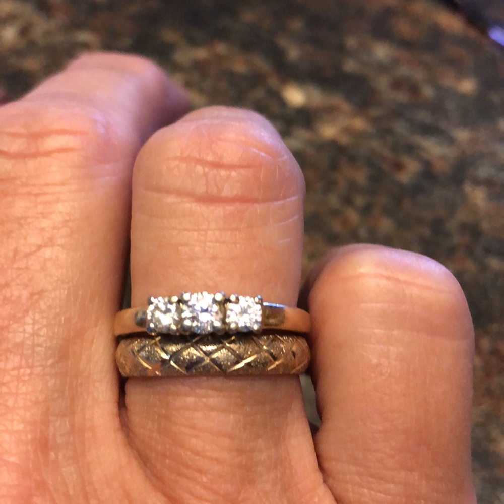 Past Present Future Ring 1/2 carat SI1-SI2 color H. 14 KYG. Also 10k Etched Band